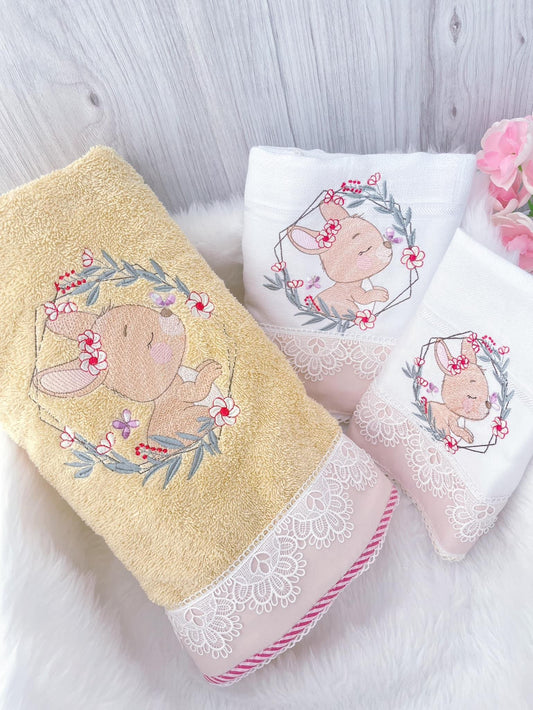 Yellow Bath Towel Set for Baby  – Bunny Embroidery