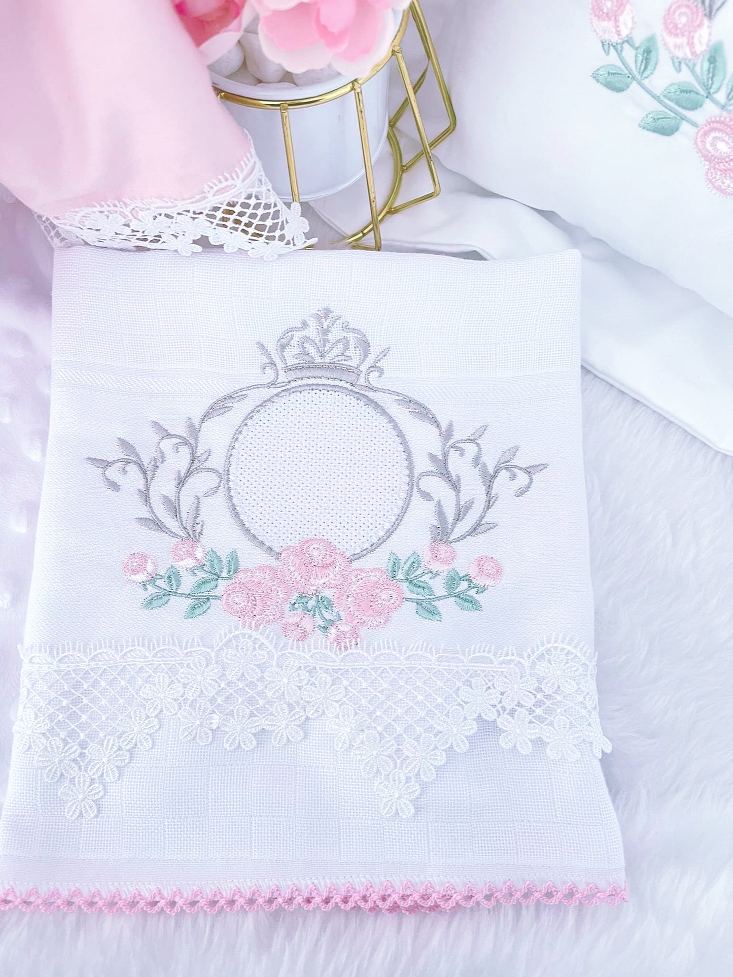 Baby - Embroidery Set - Blanket Pillow, Cover Shoulder Rosé