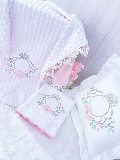 Baby - Embroidery Set - Blanket Pillow, Cover Shoulder Rosé