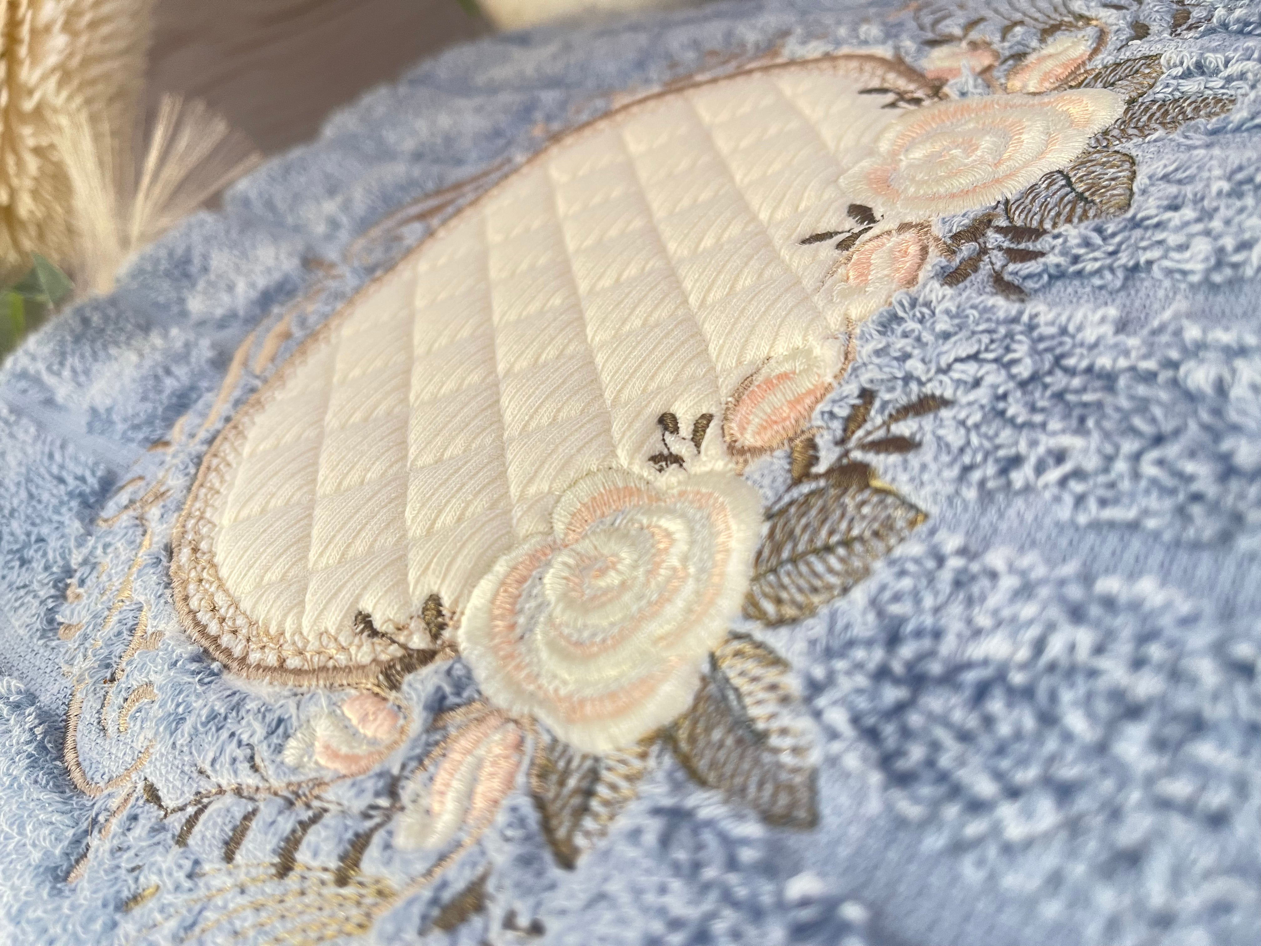 Blue Embroidery Bath Towels  Set 3 pcs