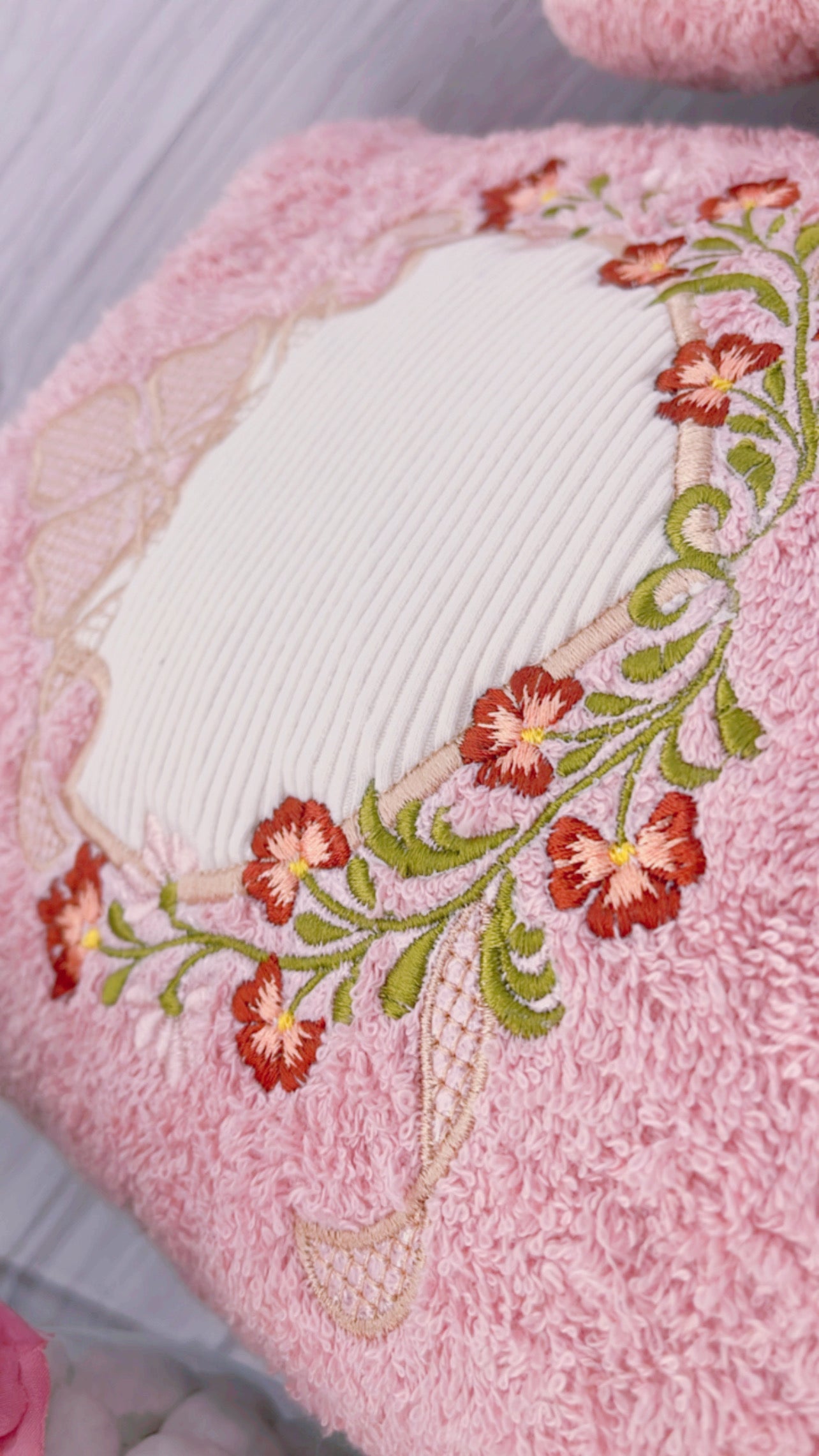 Embroidery Bath Towels Set -Pink- Dual Guipire