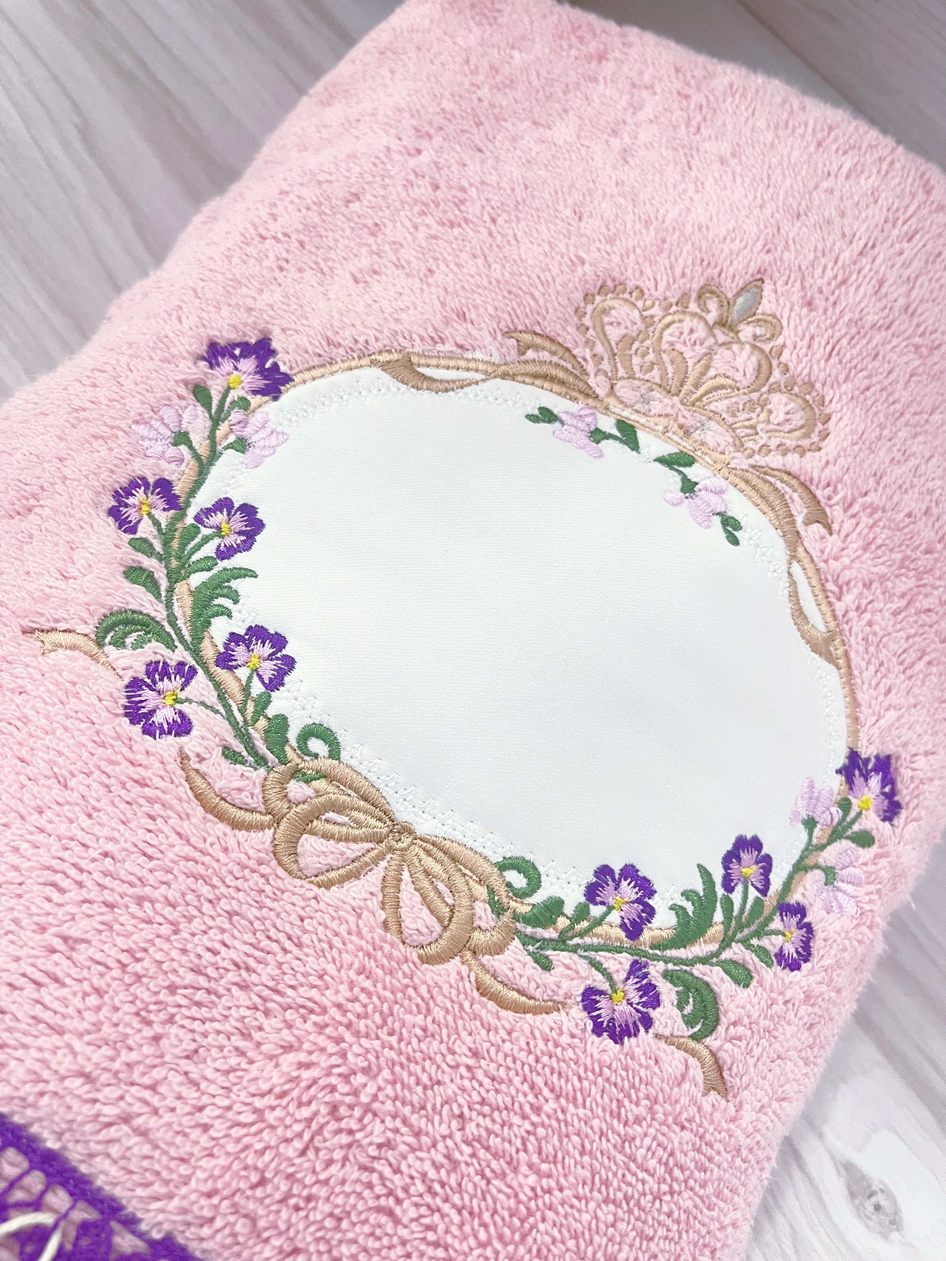 Embroidery Bath Towel Set 2 pcs - Pink and Purple