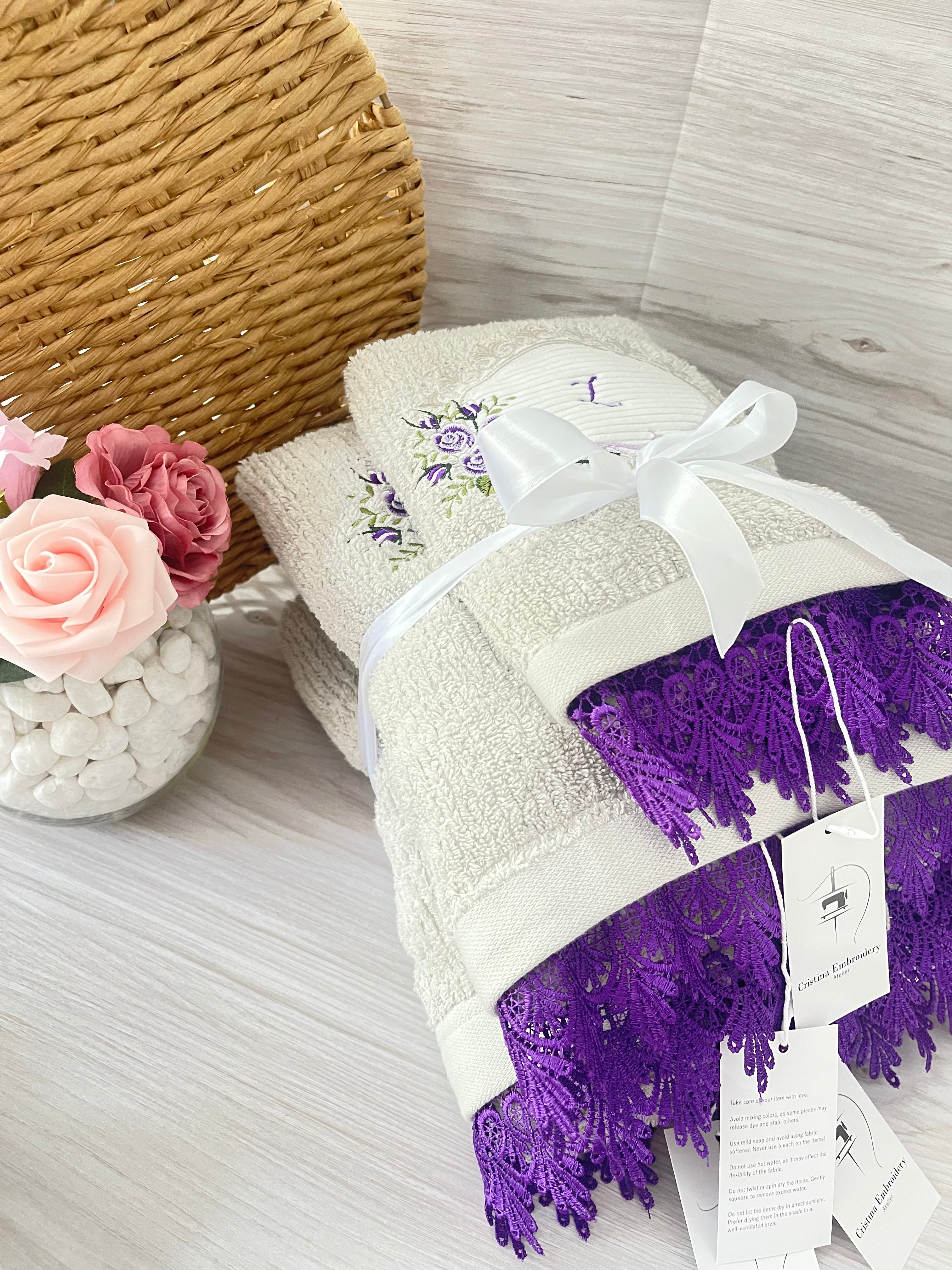 Light Grey Embroidery Bath Towel Set-6pcs