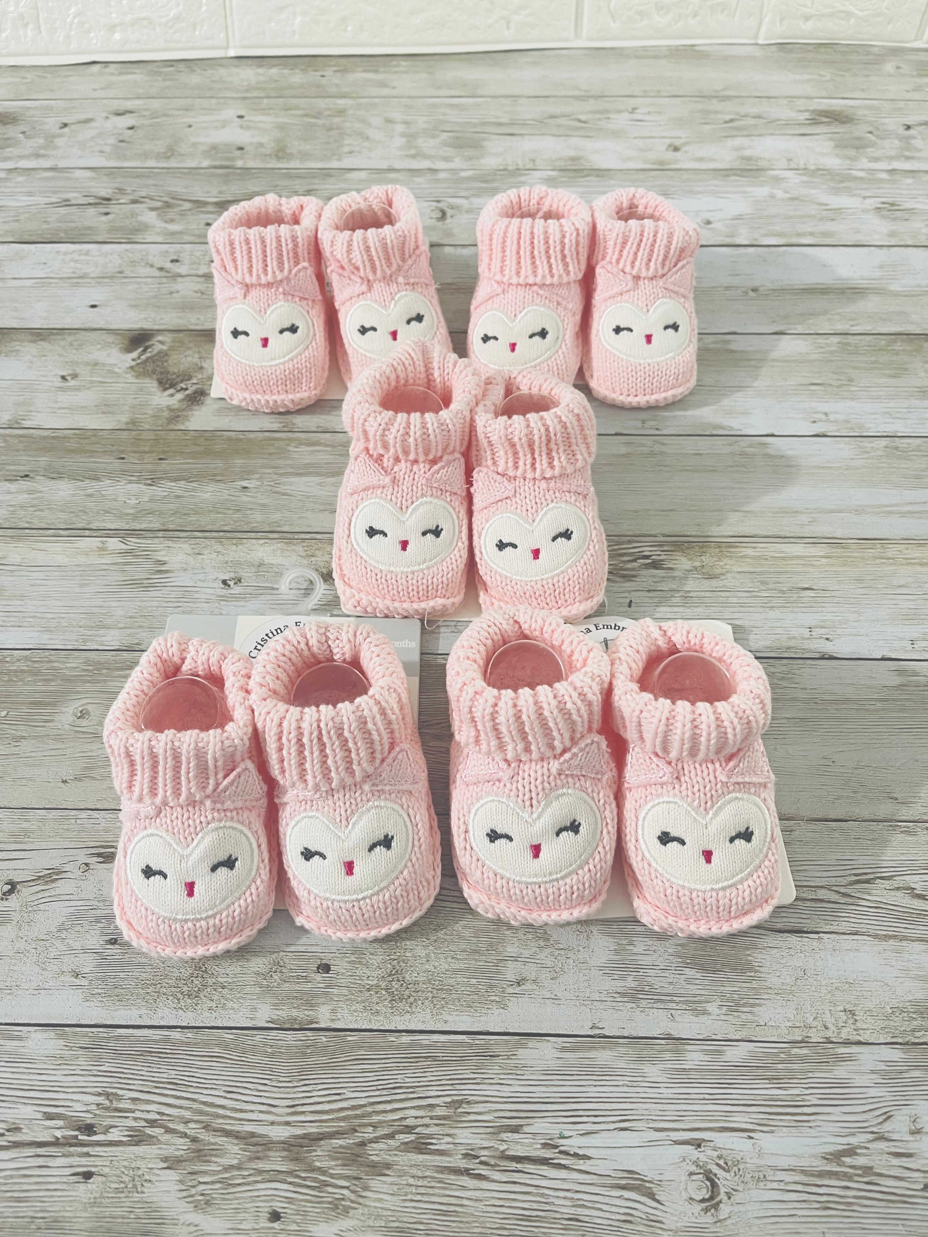 Crochet Booties - Embroidery - Handmade Baby Shoes Bird Light Pink