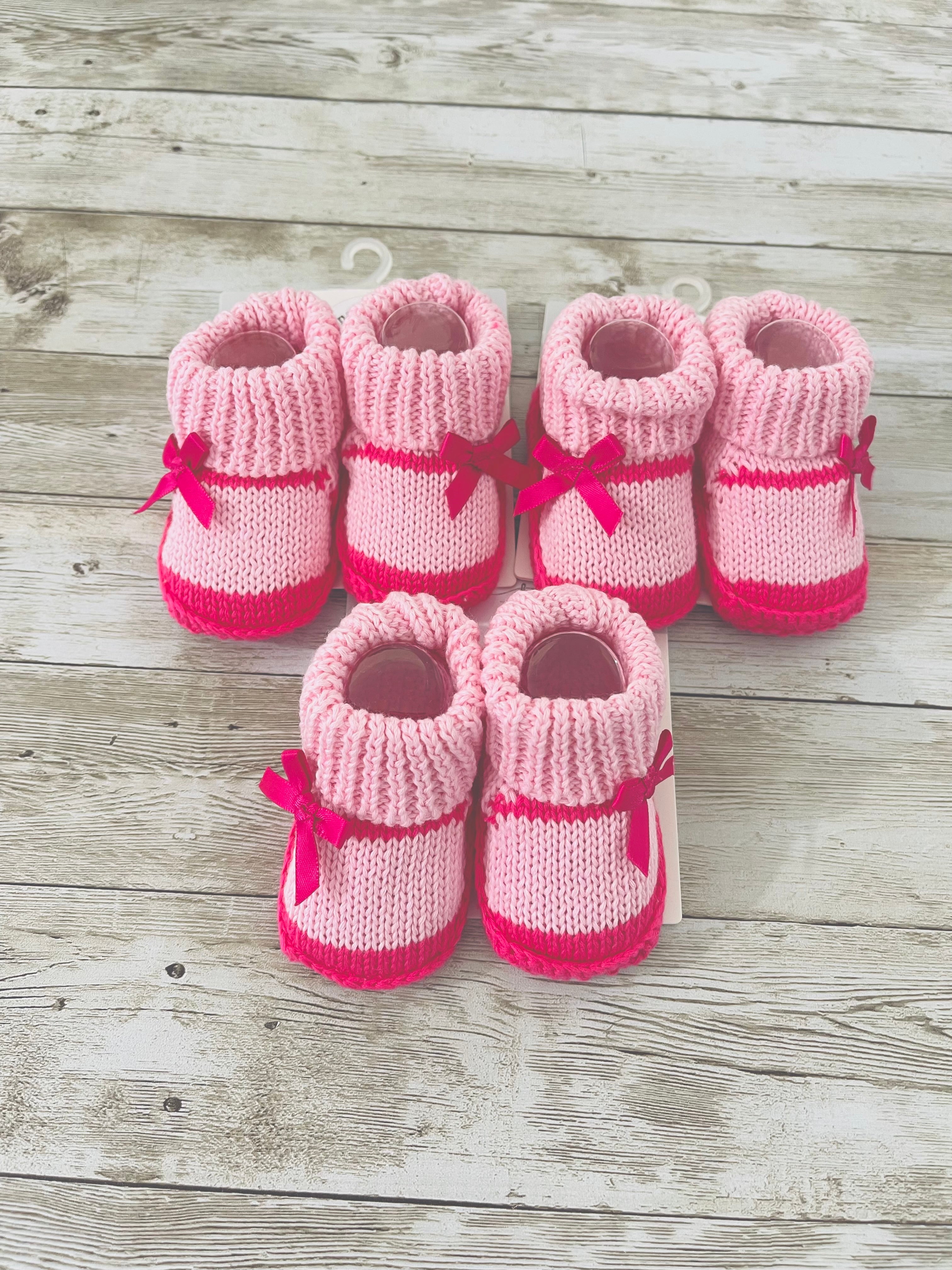 Crochet Booties - Embroidery - Handmade Baby Shoes Pink/Deep Pink