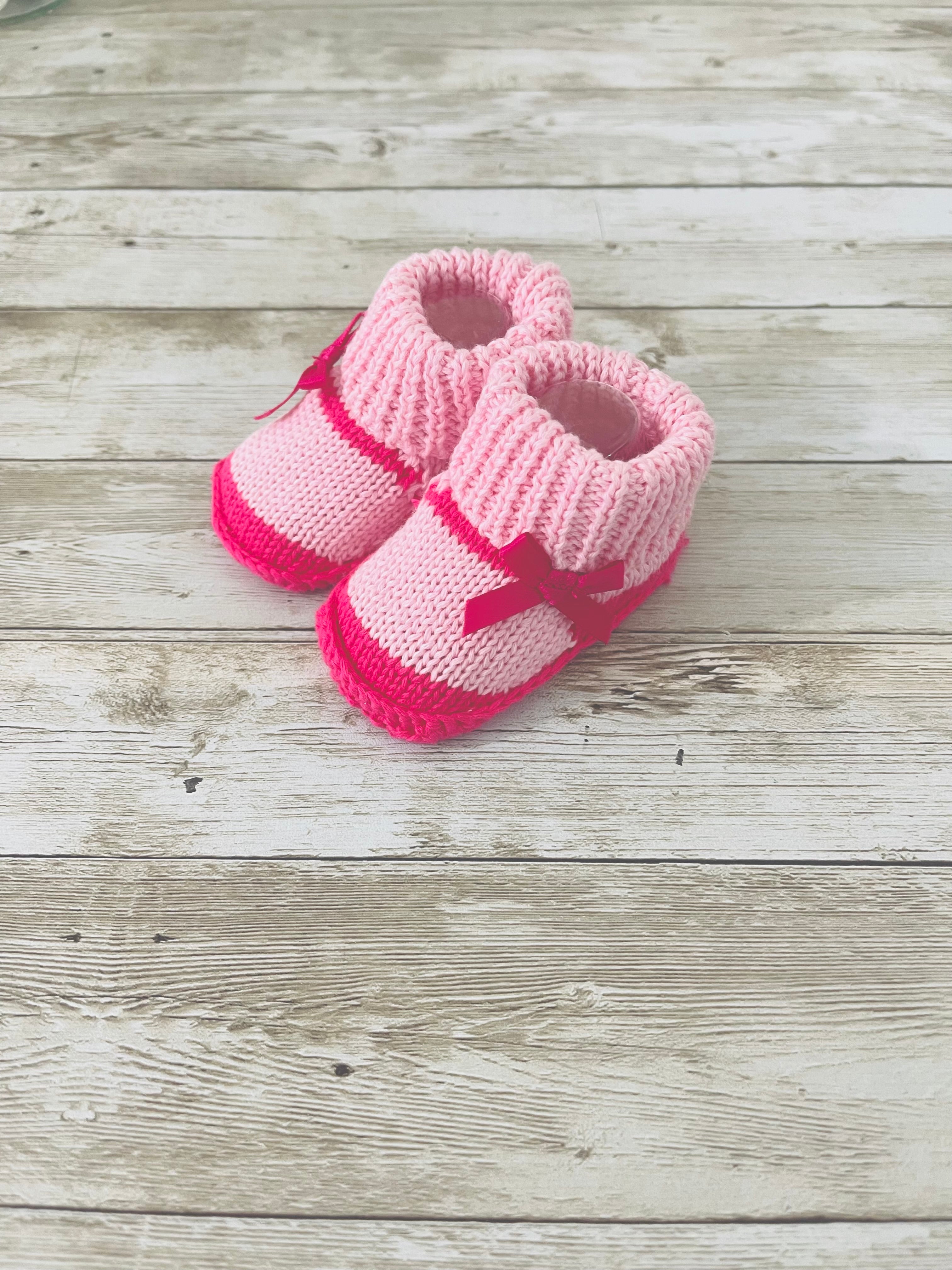 Crochet Booties - Embroidery - Handmade Baby Shoes Pink/Deep Pink