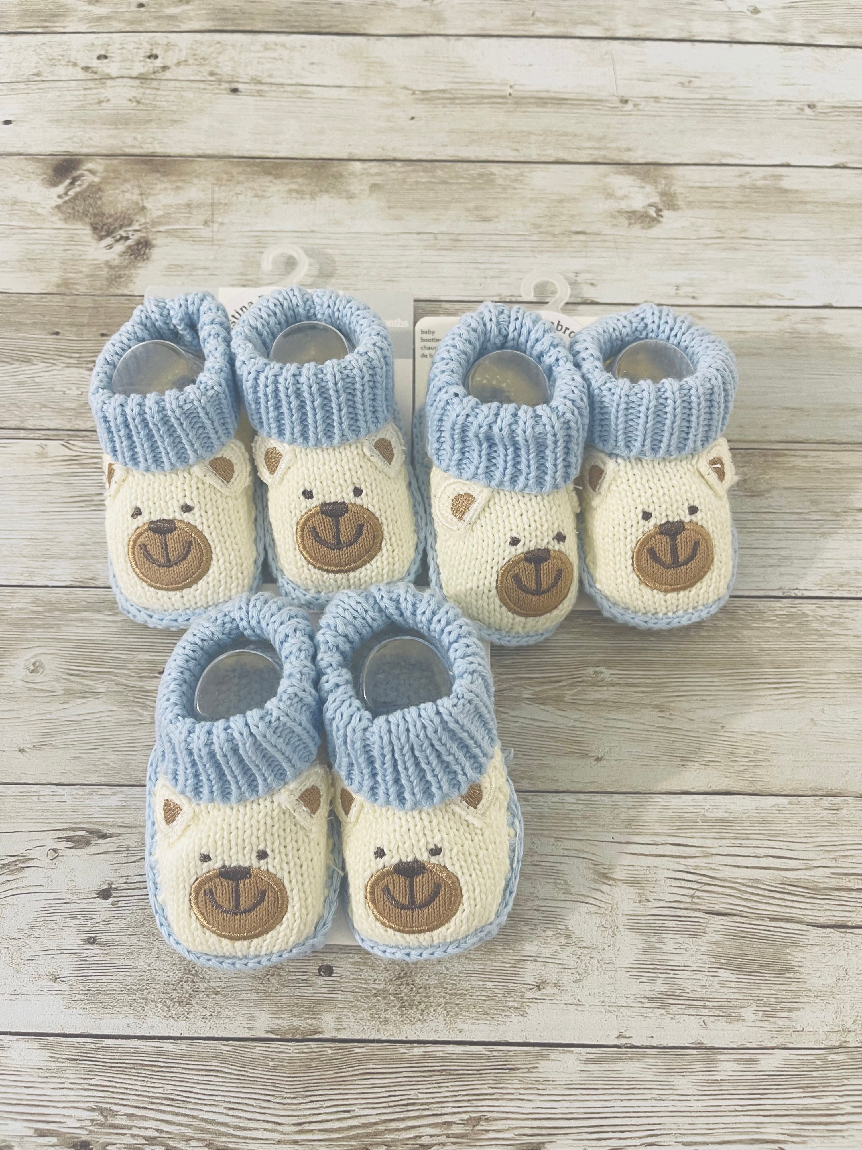 Crochet Booties - Embroidery - Handmade Baby Shoes Teddy Blue/Cream +2 Color Available
