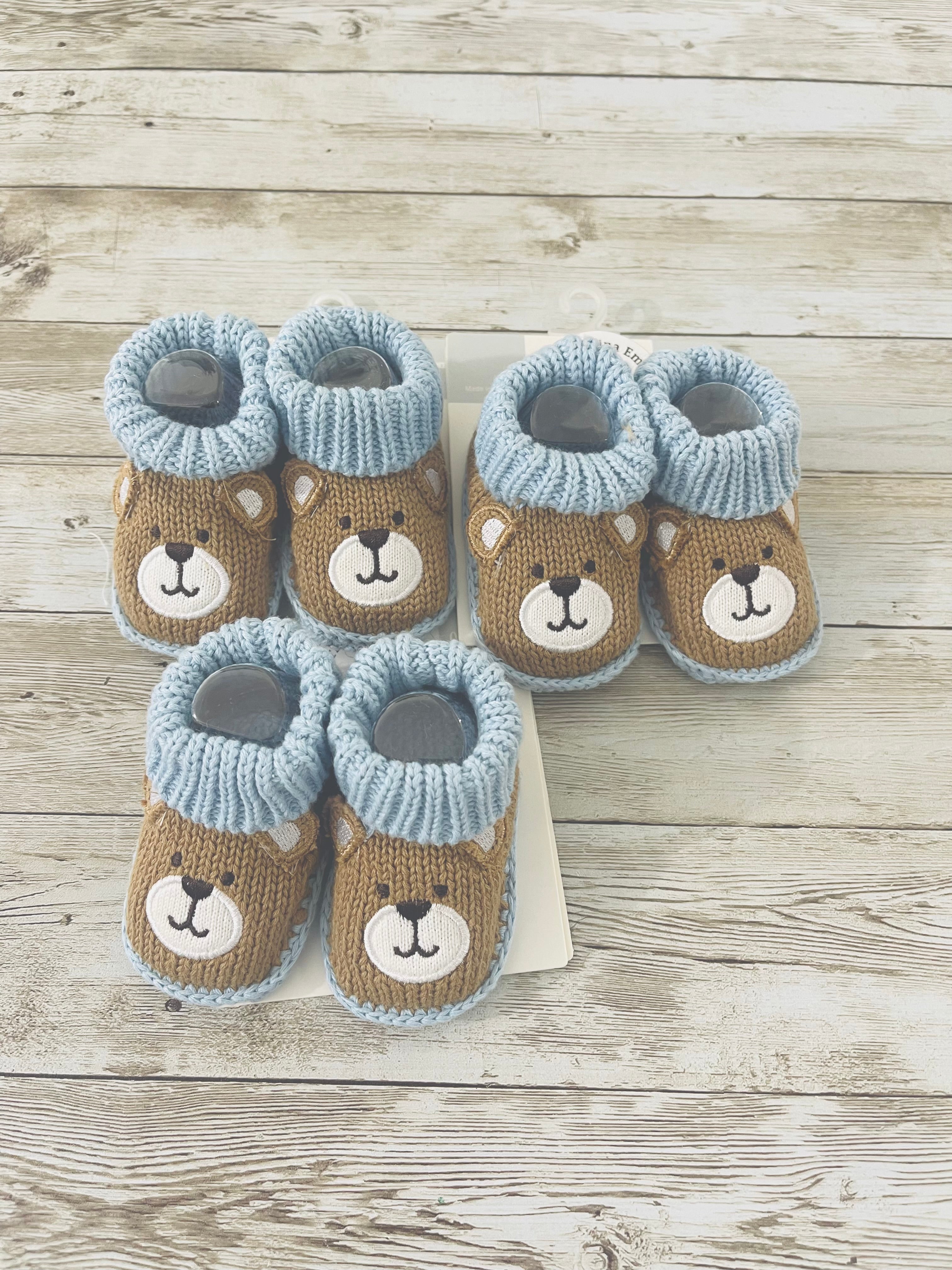 Crochet Booties - Embroidery - Handmade Baby Shoes Teddy Blue/Cream +2 Color Available