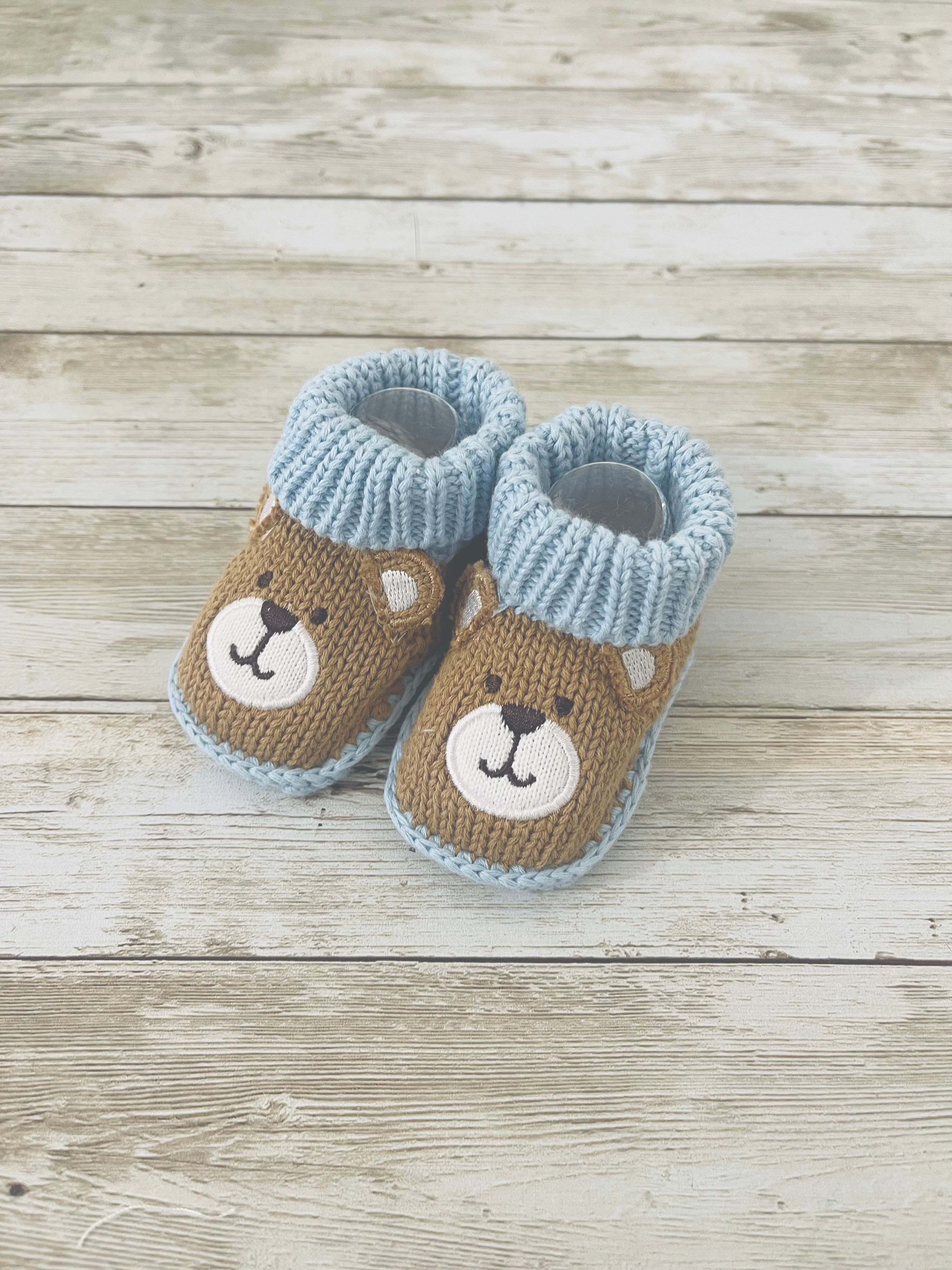 Crochet Booties - Embroidery - Handmade Baby Shoes Teddy Blue/Cream +2 Color Available