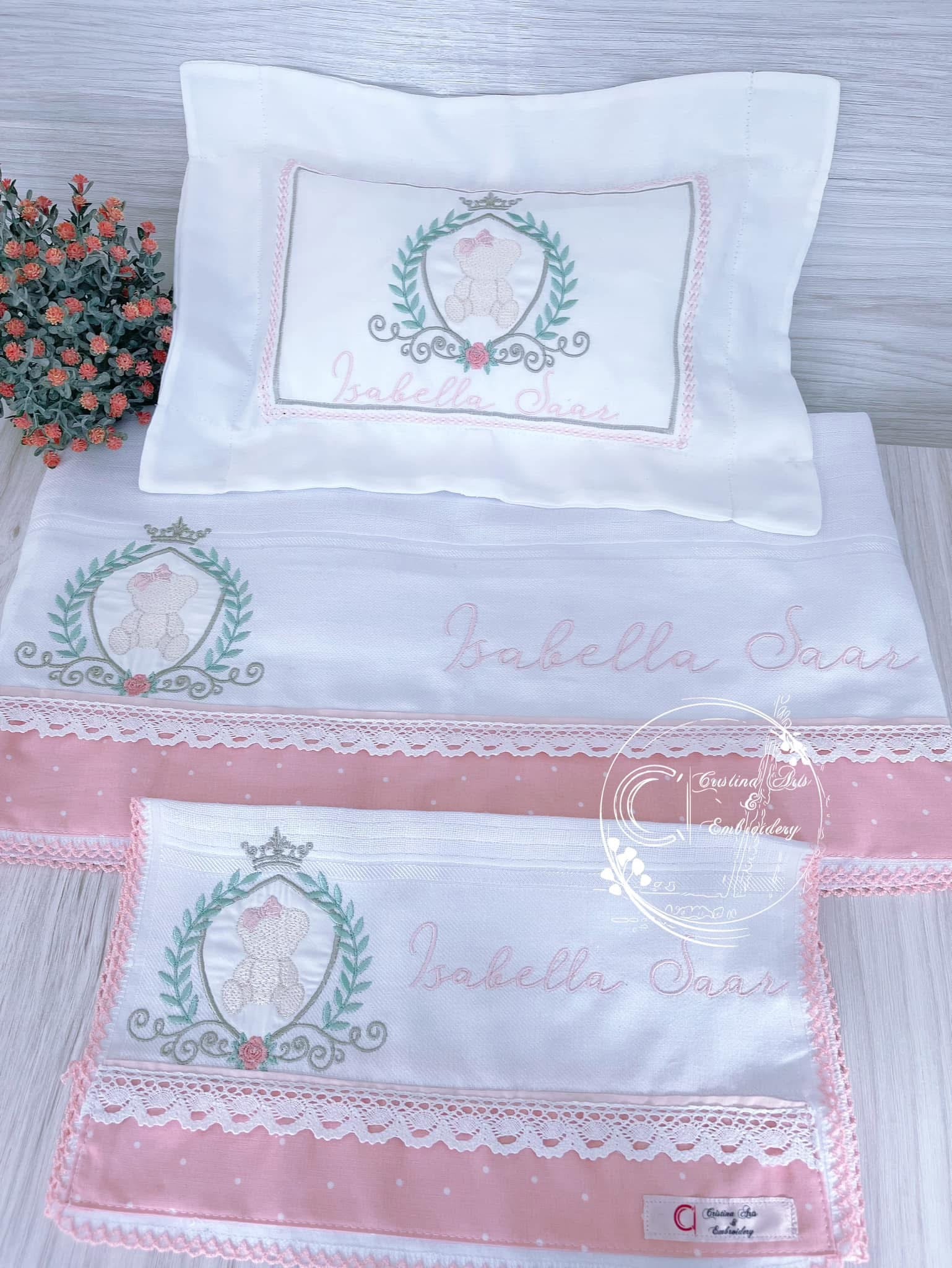 Personalised Embroidered Baby Set | Wet Wipes Bag Mini | Vaccination Record Book Cover Contact Us)