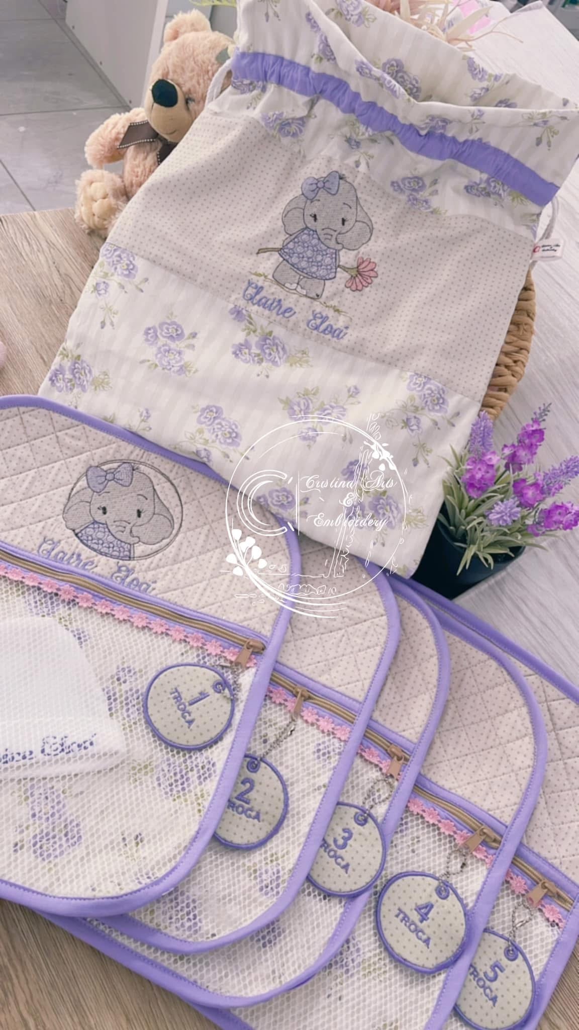 Personalised Embroidered Baby Set | Wet Wipes Bag Mini | Vaccination Record Book Cover Contact Us)