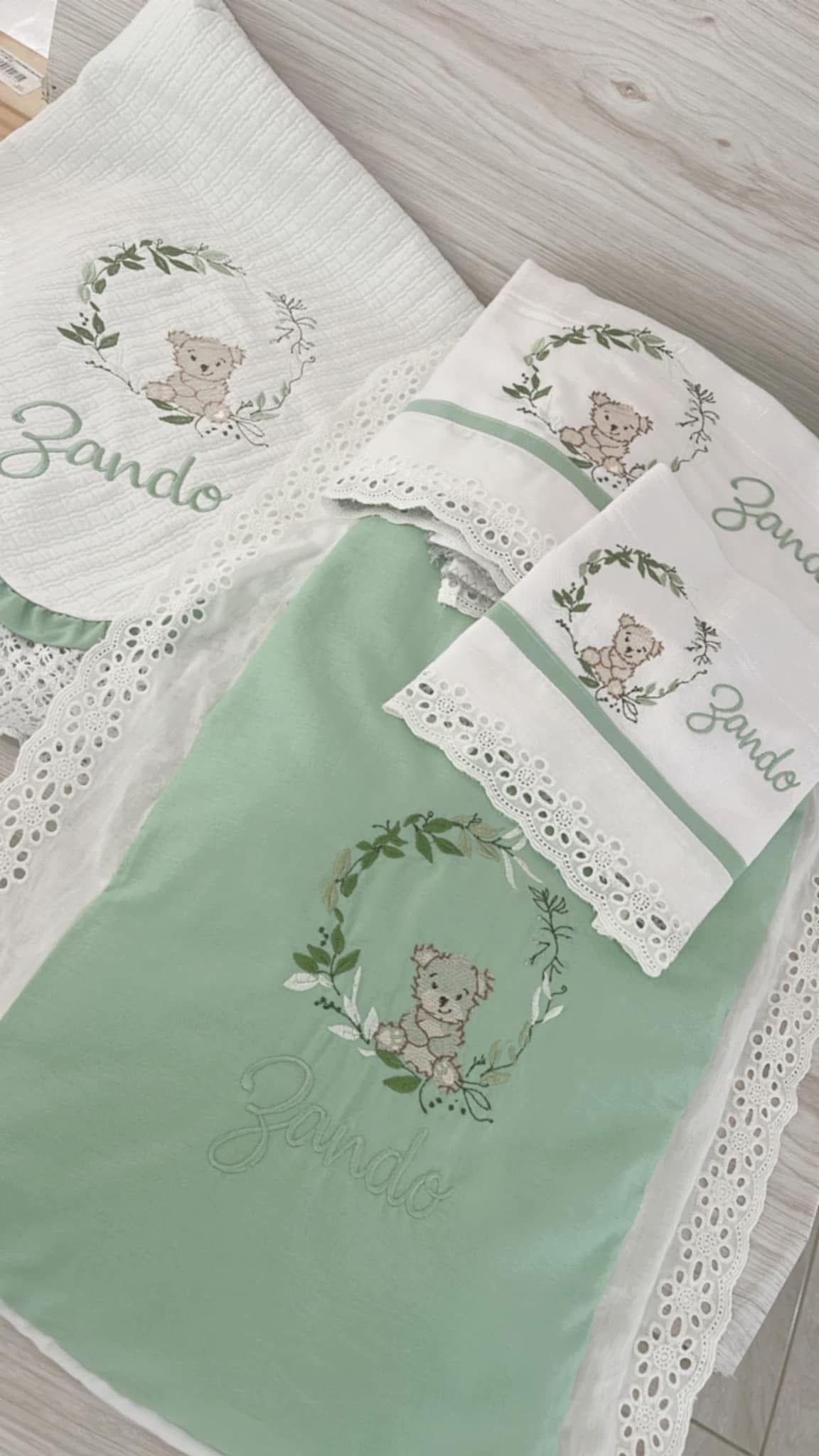 Personalised Embroidered Baby Set | Wet Wipes Bag Mini | Vaccination Record Book Cover Contact Us)