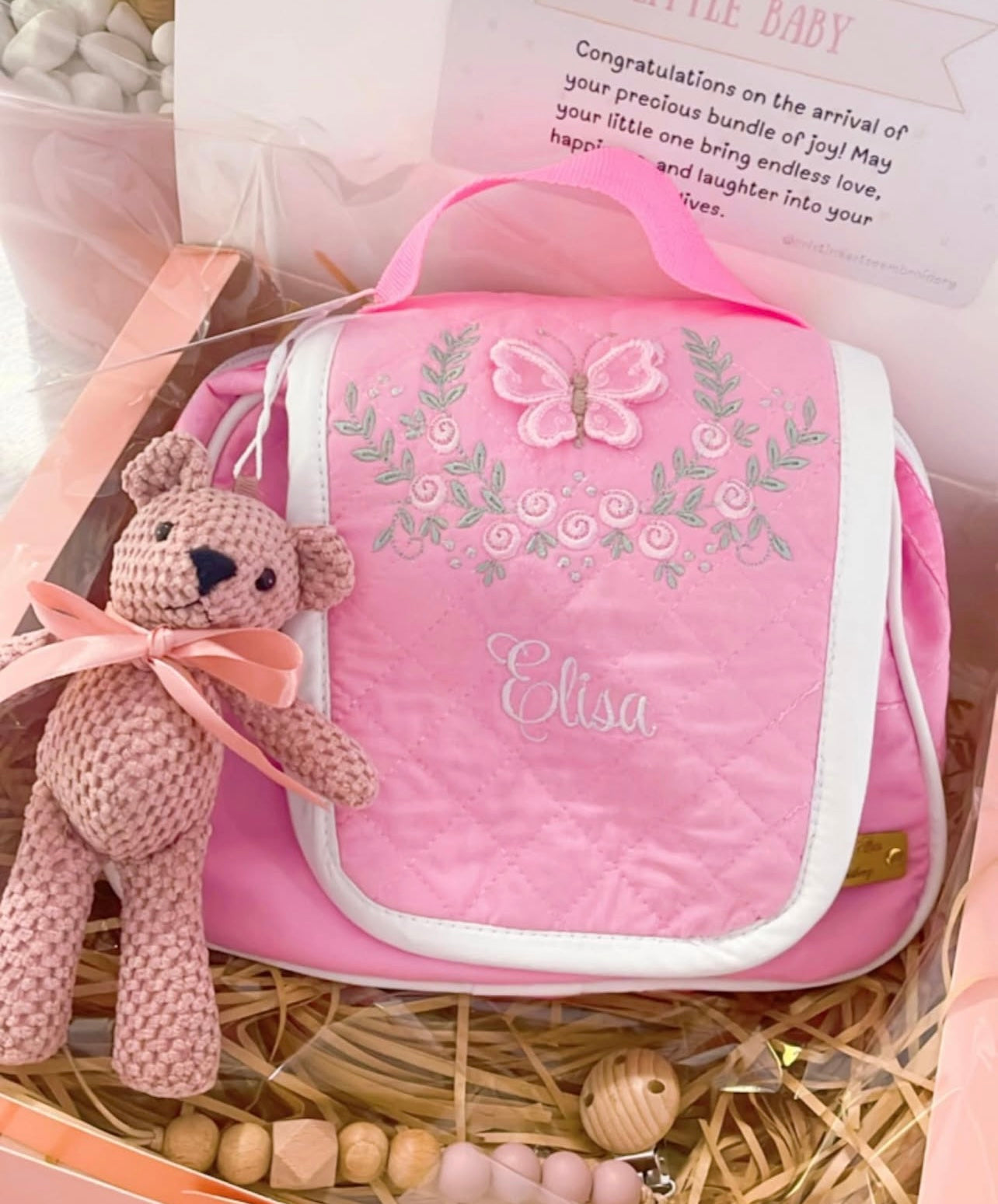 Personalised Embroidered Baby Set | Wet Wipes Bag Mini | Vaccination Record Book Cover Contact Us)