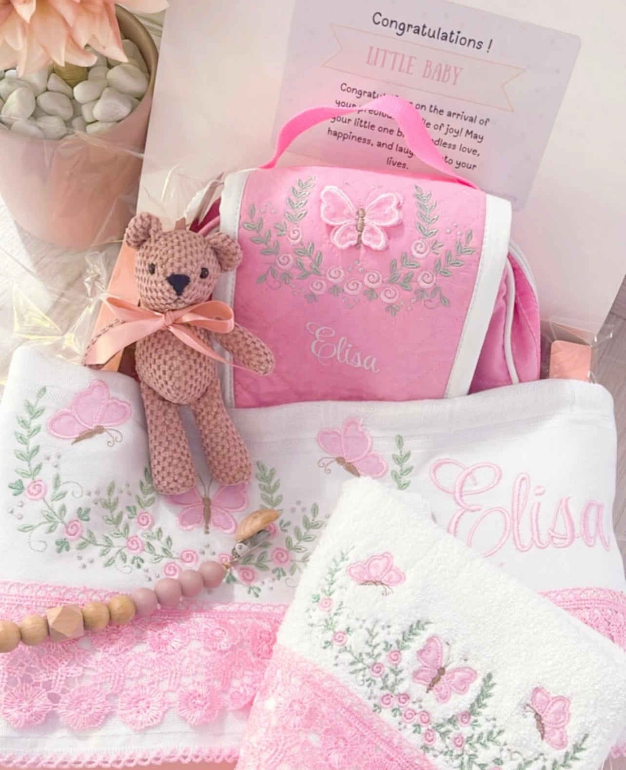 Personalised Embroidered Baby Set | Wet Wipes Bag Mini | Vaccination Record Book Cover Contact Us)