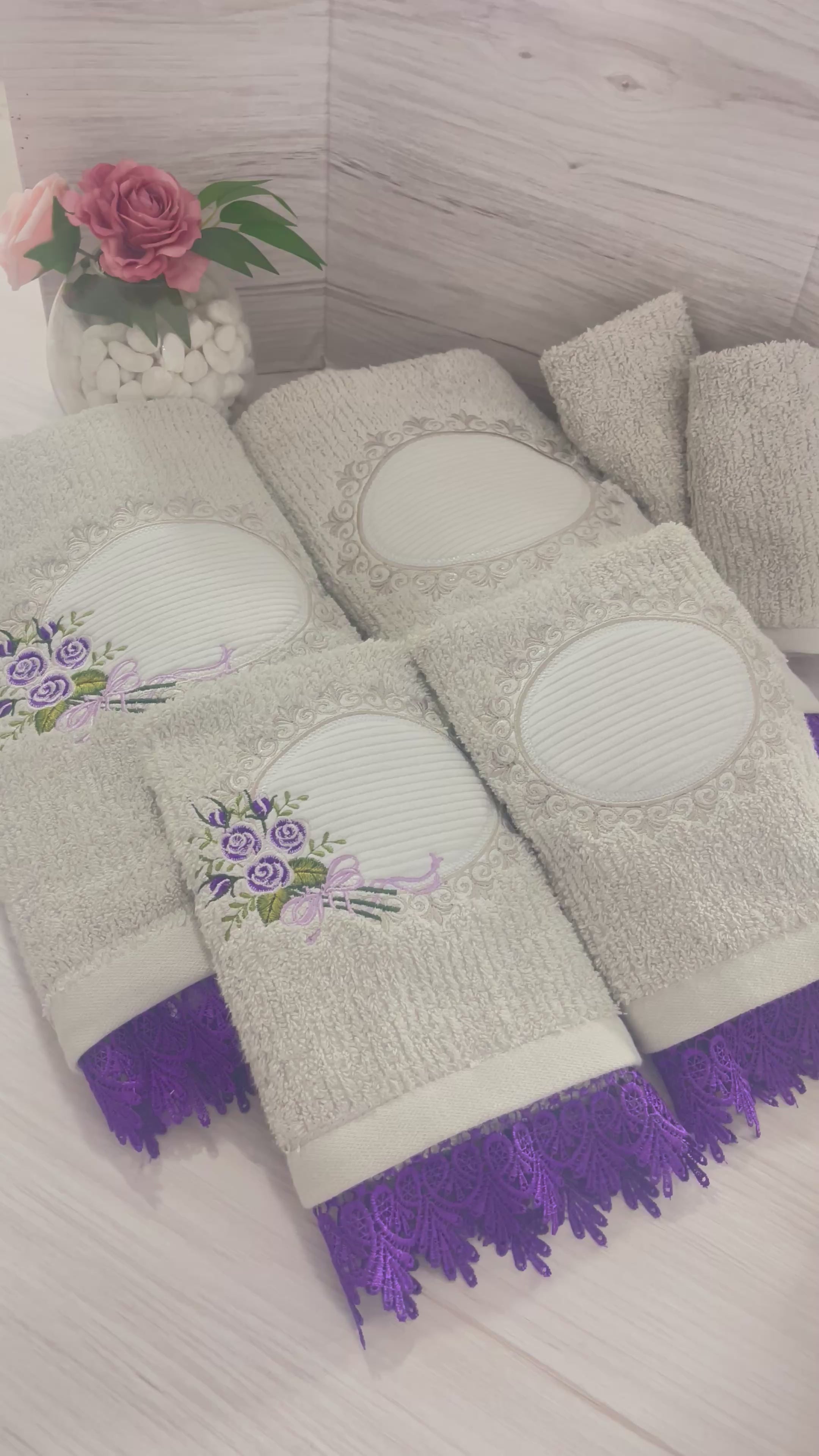 Light Grey Embroidery Bath Towel Set-6pcs